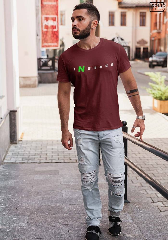 Men's Maroon 1 N 2 3 4 5 6 Graphic Printed T-Shirt