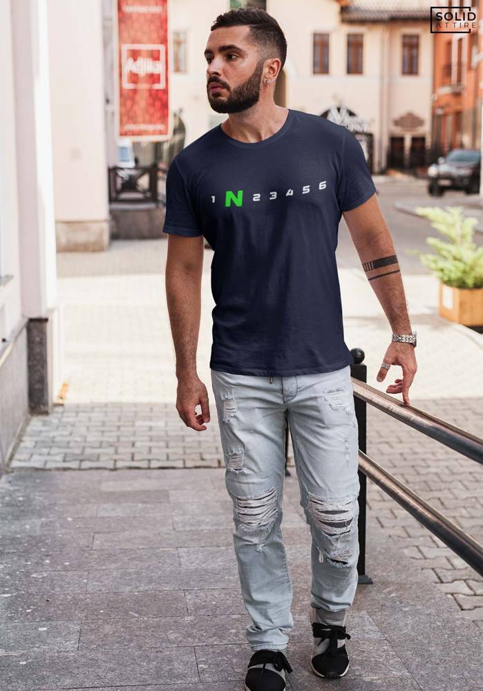 Men's Navy Blue 1 N 2 3 4 5 6 Graphic Printed T-Shirt