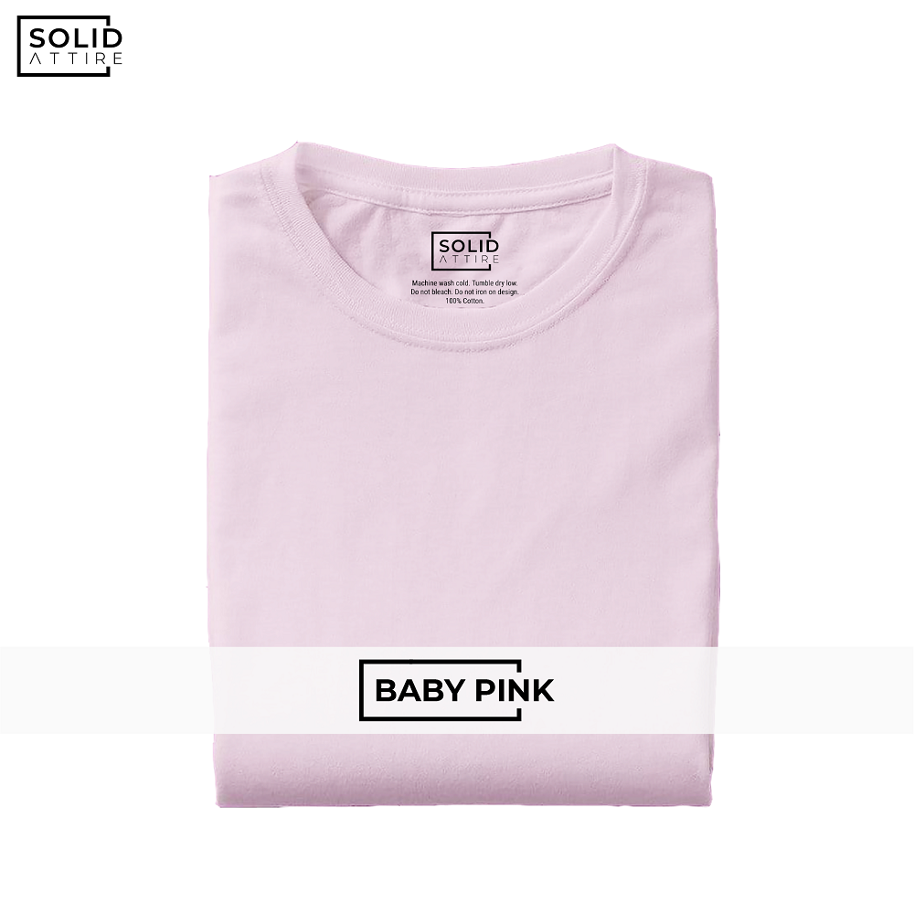 Men's Round Neck Solid Baby Pink T-shirt