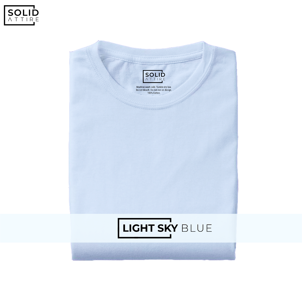 Men's Round Neck Solid Light Sky Blue T-shirt