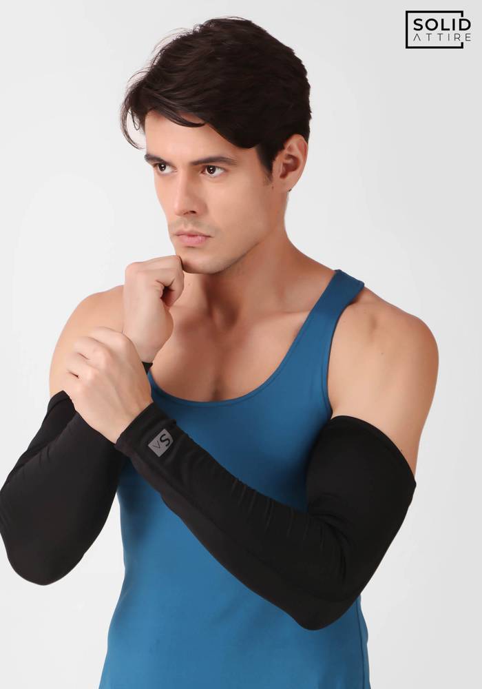 Unisex Solid Black Arm Sleeves