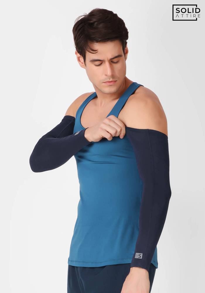 Unisex Solid Navy Blue Arm Sleeves