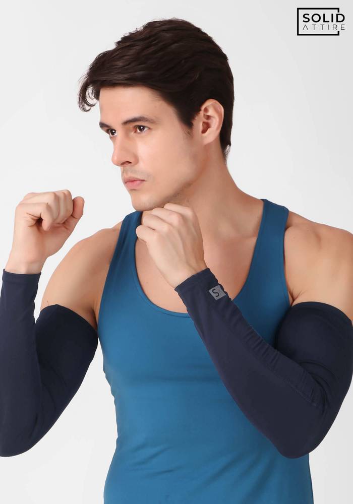 Unisex Solid Navy Blue Arm Sleeves