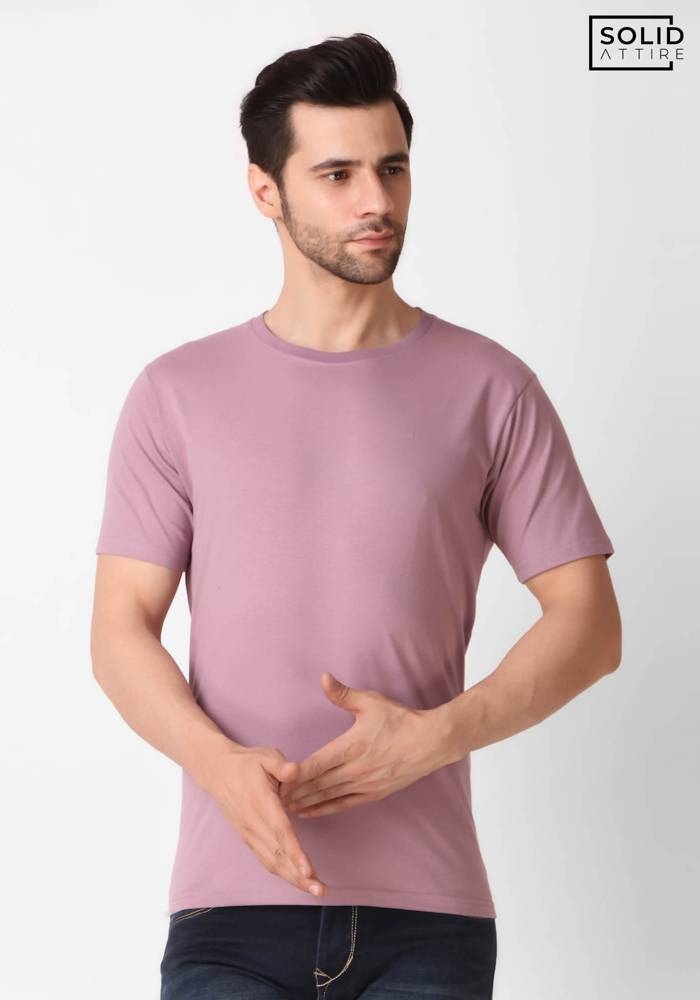 Men's Round Neck Solid Mauve T-shirt