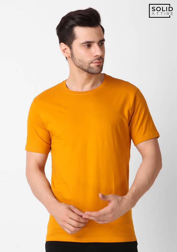 Men's Round Neck Solid Mustard T-shirt