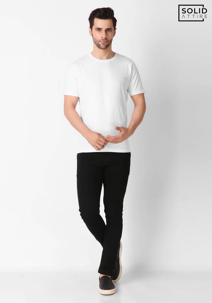 Men's Round Neck Solid White T-shirt