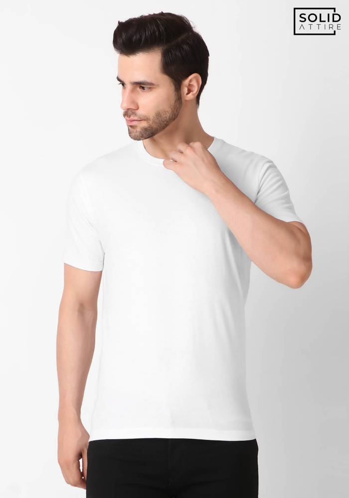 Men's Round Neck Solid White T-shirt