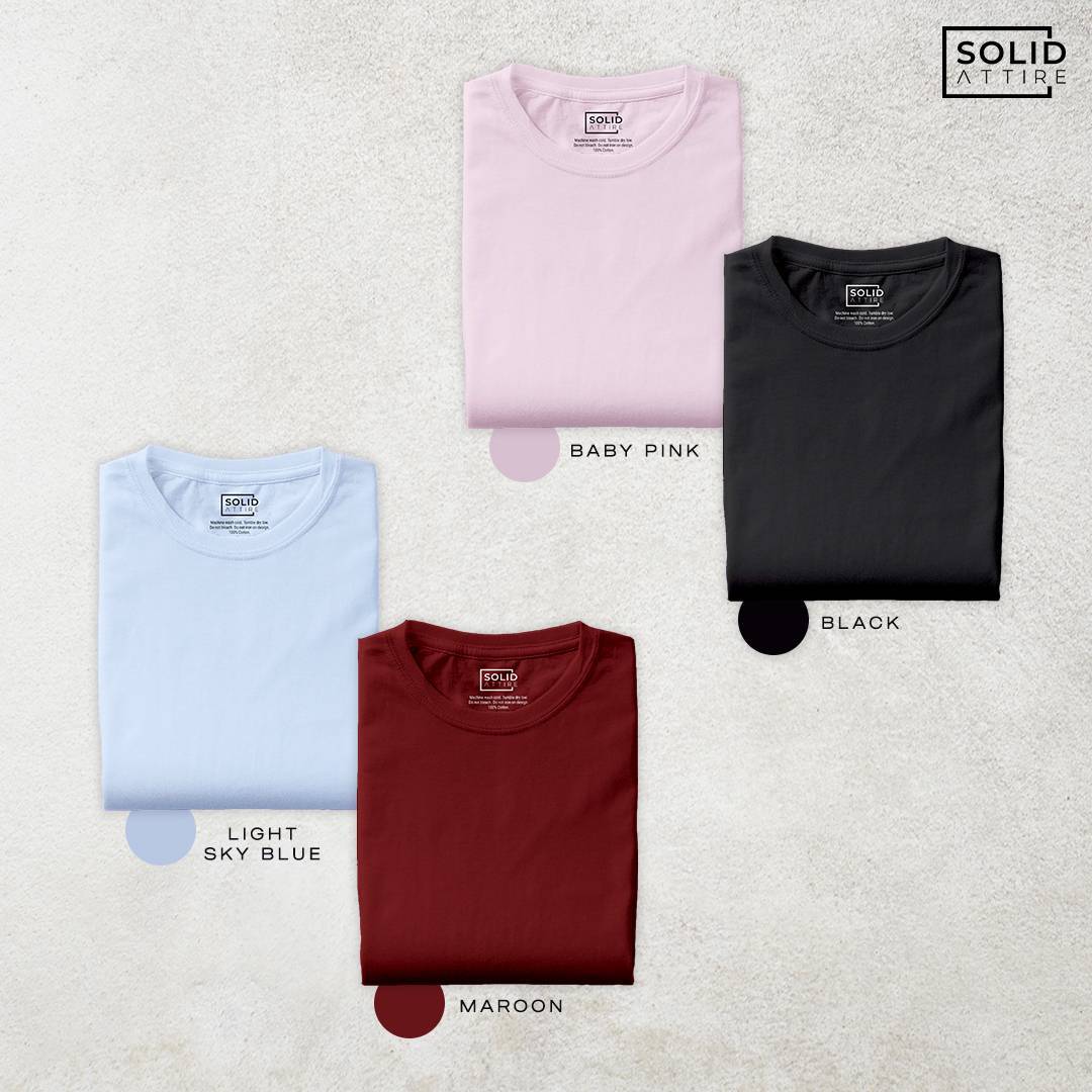 Combo of Baby Pink, Black, Light Sky Blue,Maroon T-Shirt: Pack Of Four