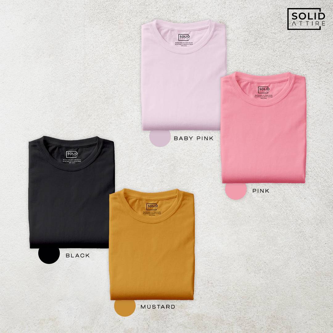 Combo of Baby Pink, Black, Mustard, Pink T-Shirt: Pack Of Four