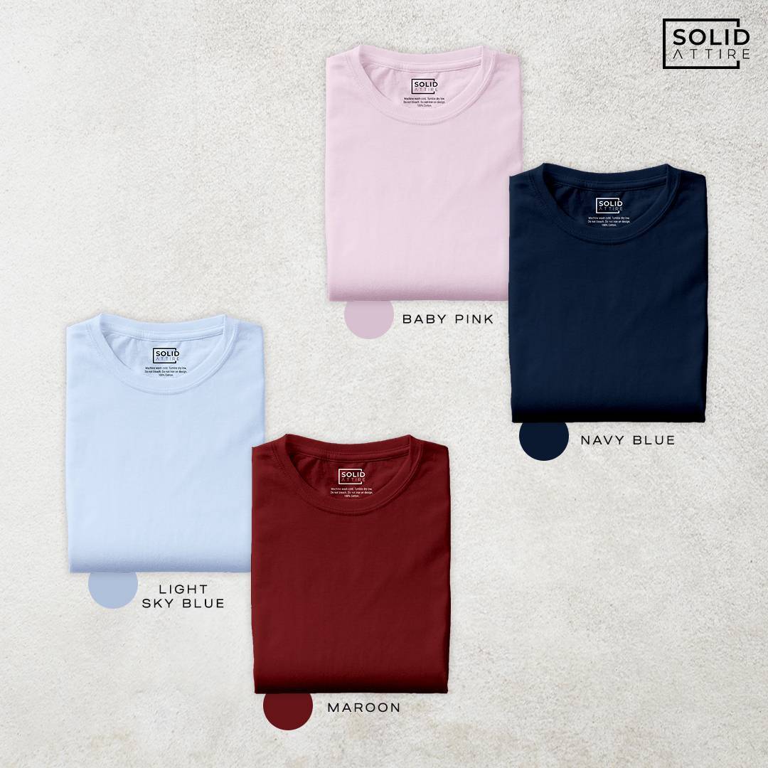 Combo of Baby Pink, Light Sky Blue, Maroon, Navy Blue T-Shirt: Pack Of Four