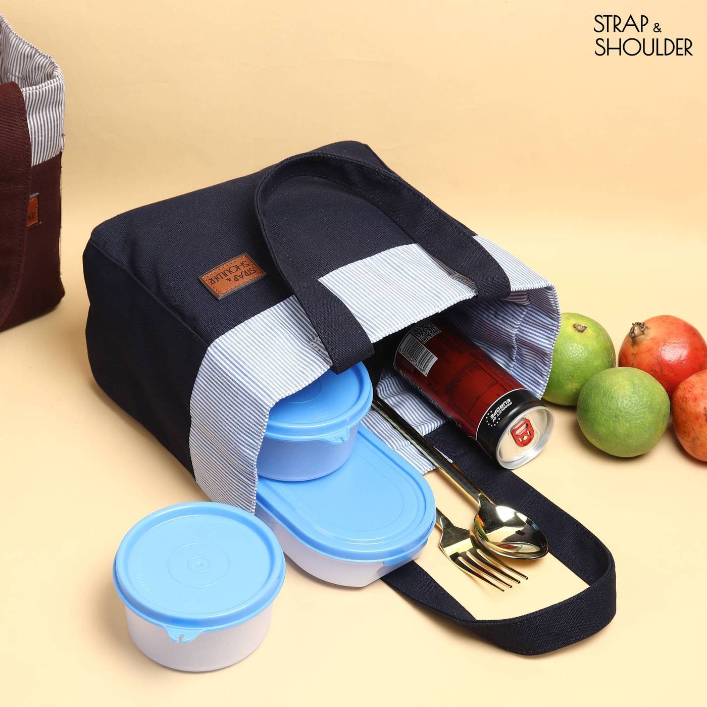 Strap & Shoulder  Canvas Lunch Bag (Navy Blue)