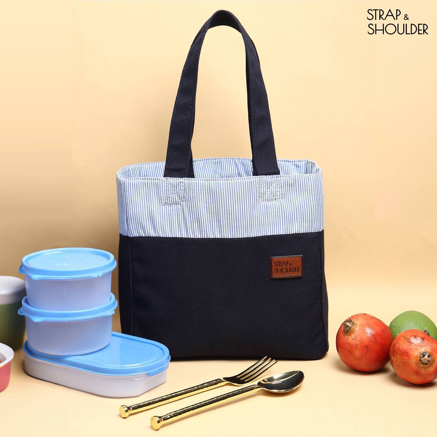 Strap & Shoulder  Canvas Lunch Bag (Navy Blue)