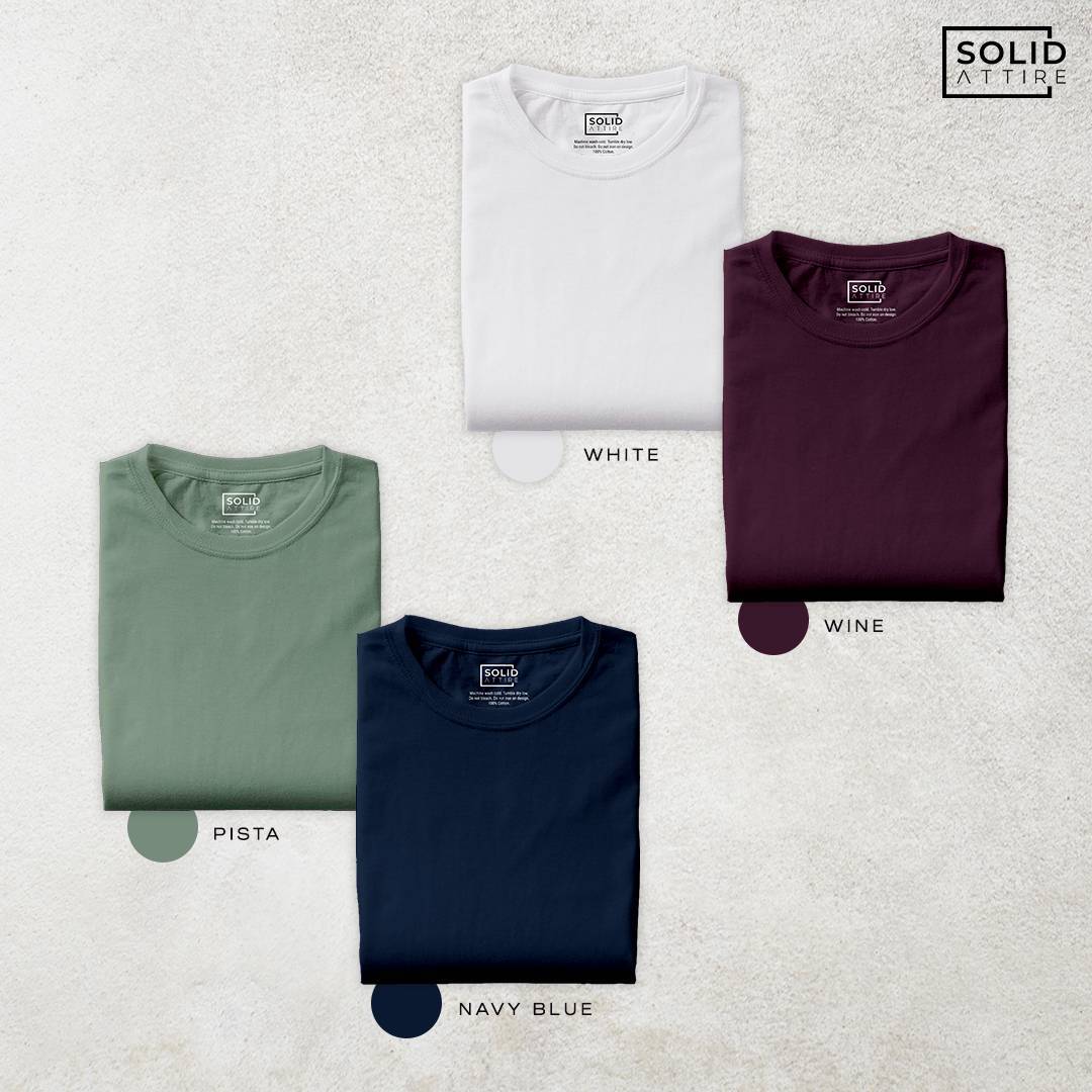 Combo of Navy Blue, Pista, Wine, White T-Shirt: Pack Of Four